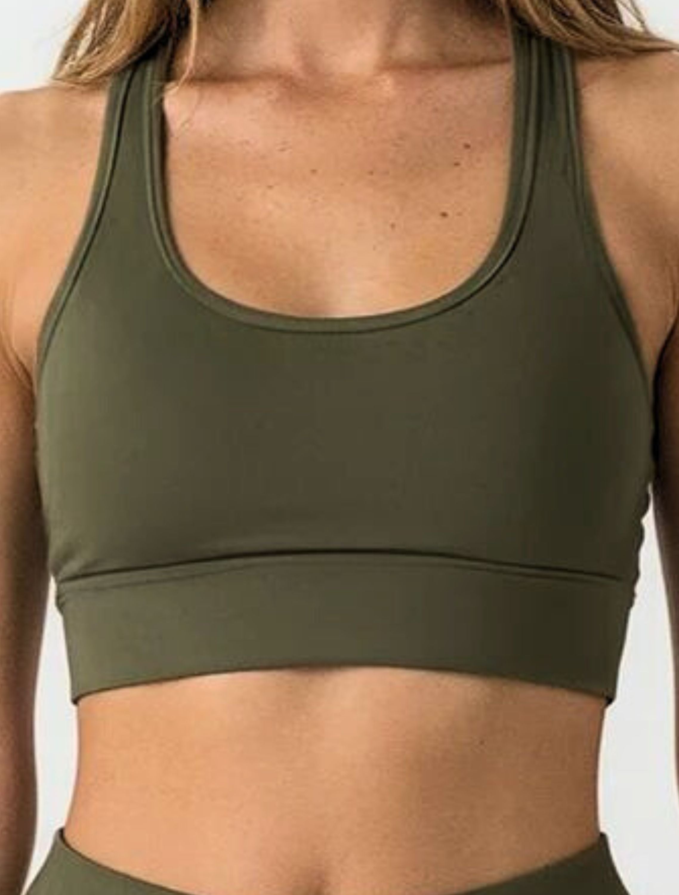 Green sports bra Khaki High Impact Bamboo hypoallergenic and moisture wicking
