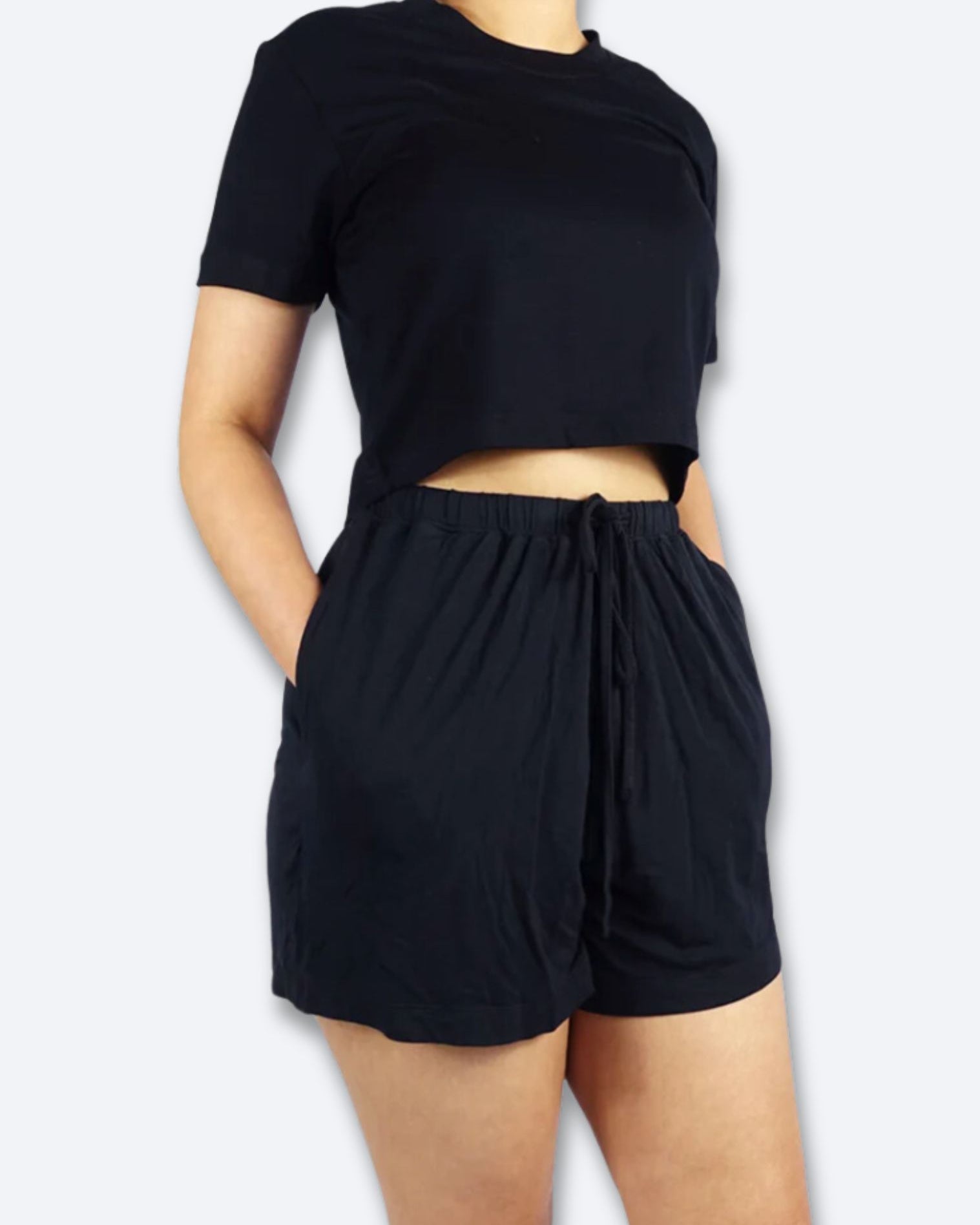 Women's Bamboo Soft & Silky Lounge Wear Shorts & Tee Shirt Set l Black