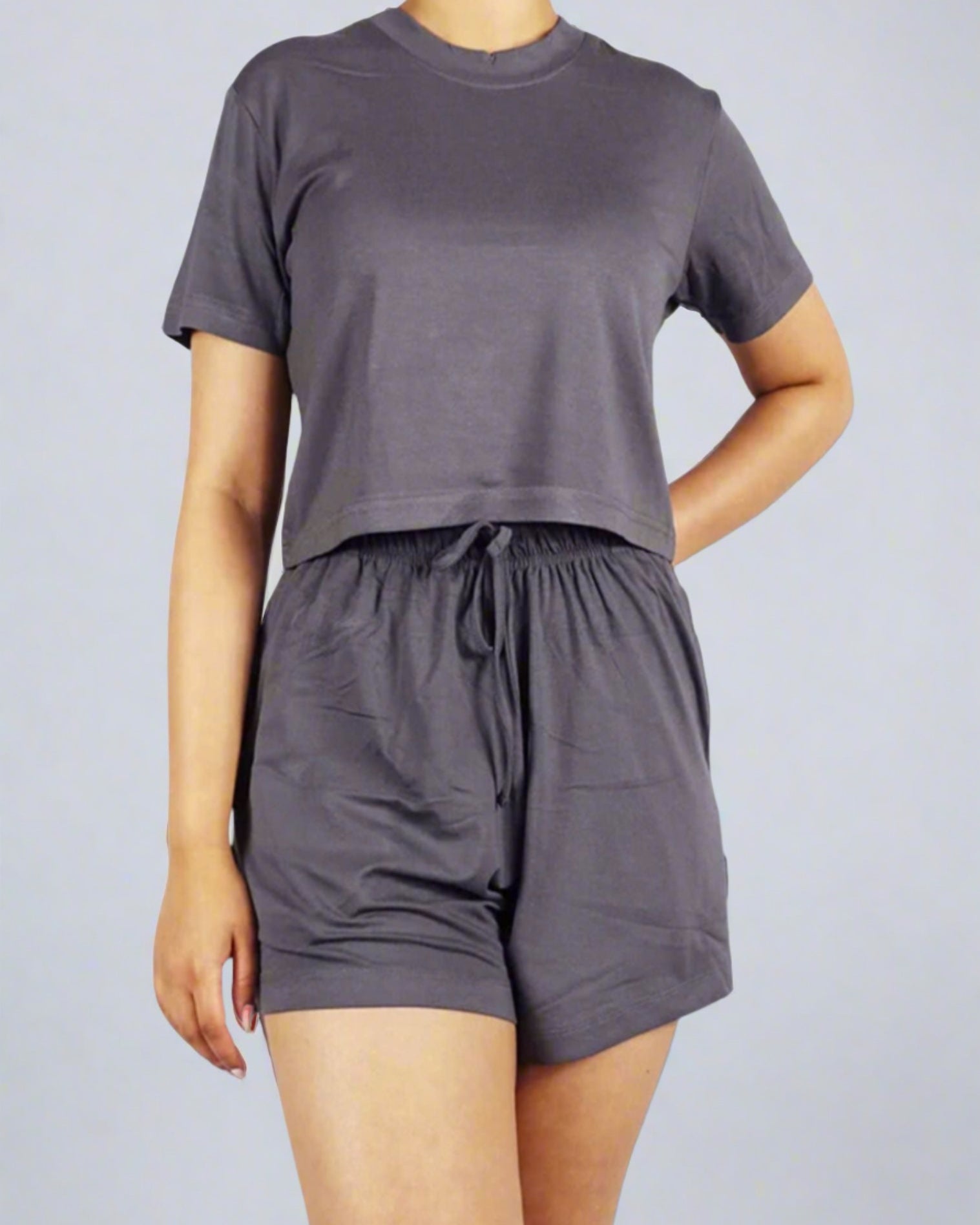 Women's Super Soft Air Bamboo Relax Lounge Shorts & T Shirt Set Grey