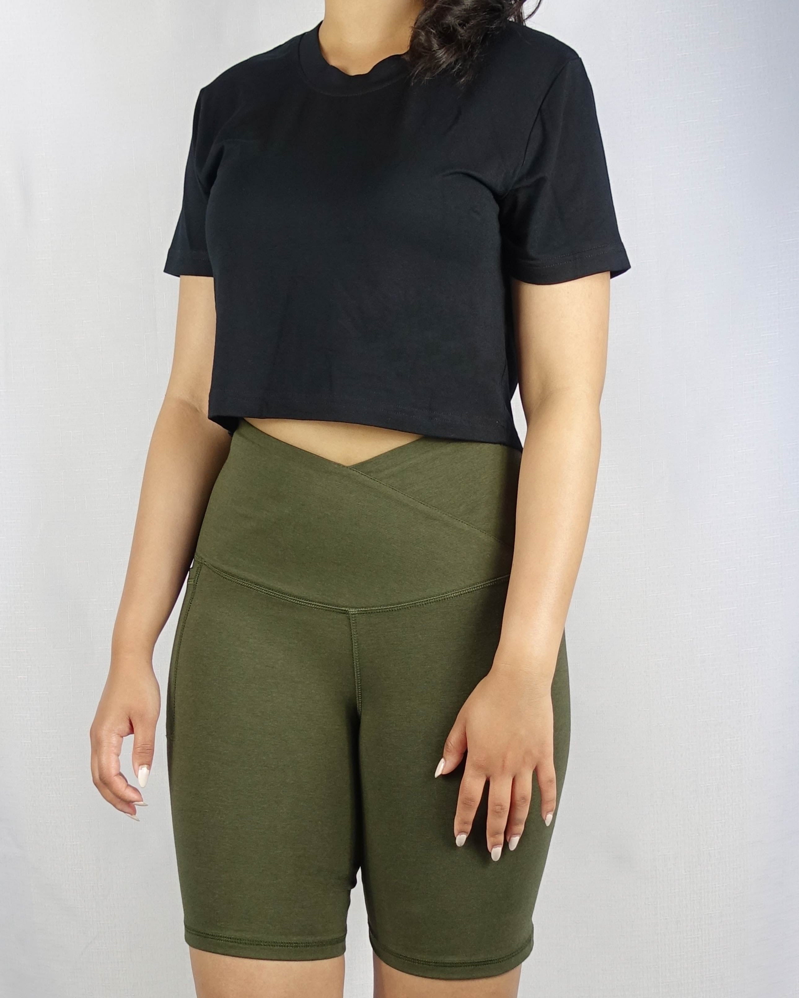 Black crop top with a round neckline
