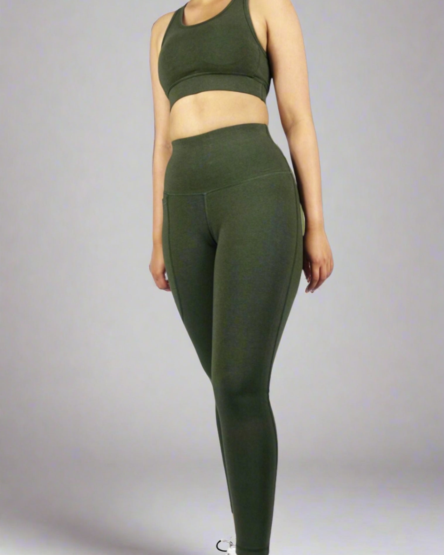 Army Olive Green High Waist & Phone Pocket Activewear Legging