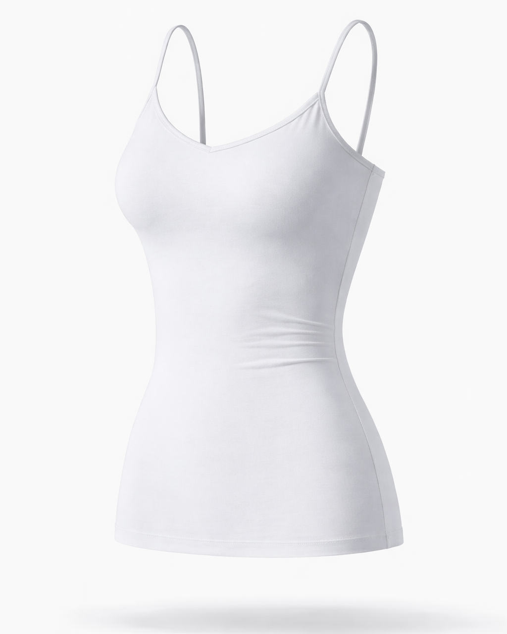 White tank top with thin straps on a white background