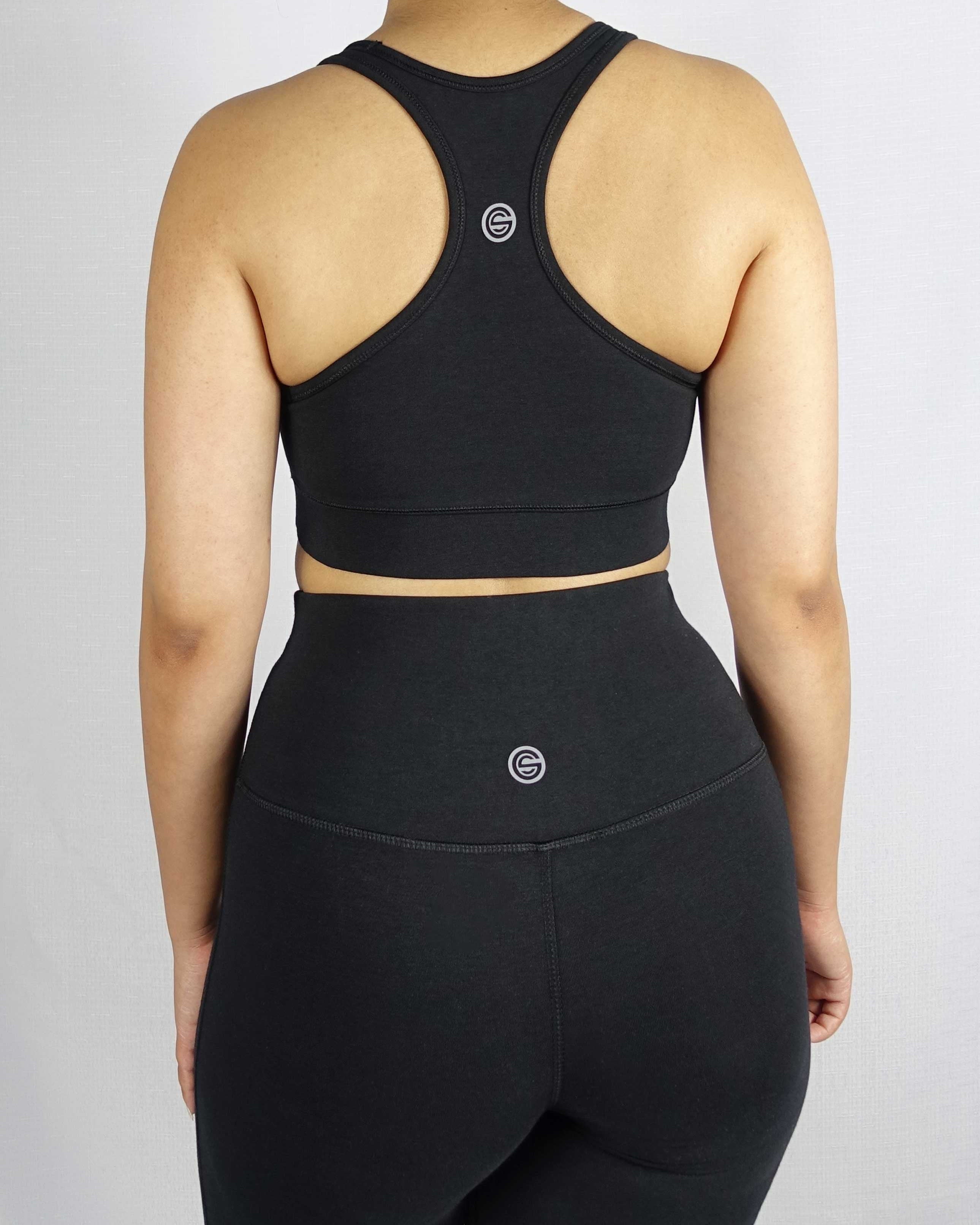 Back view of black sports bra