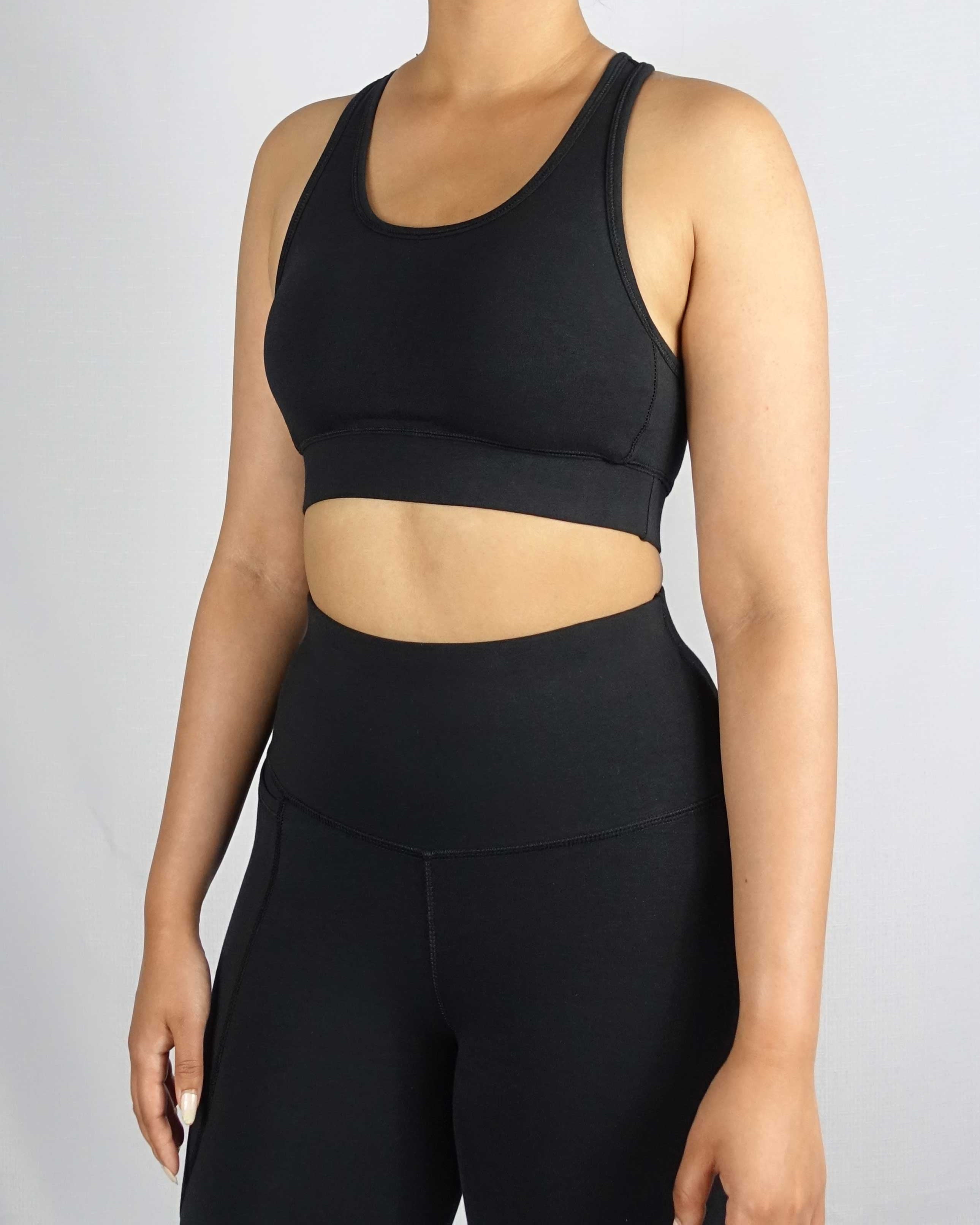 Front view of black sports bra