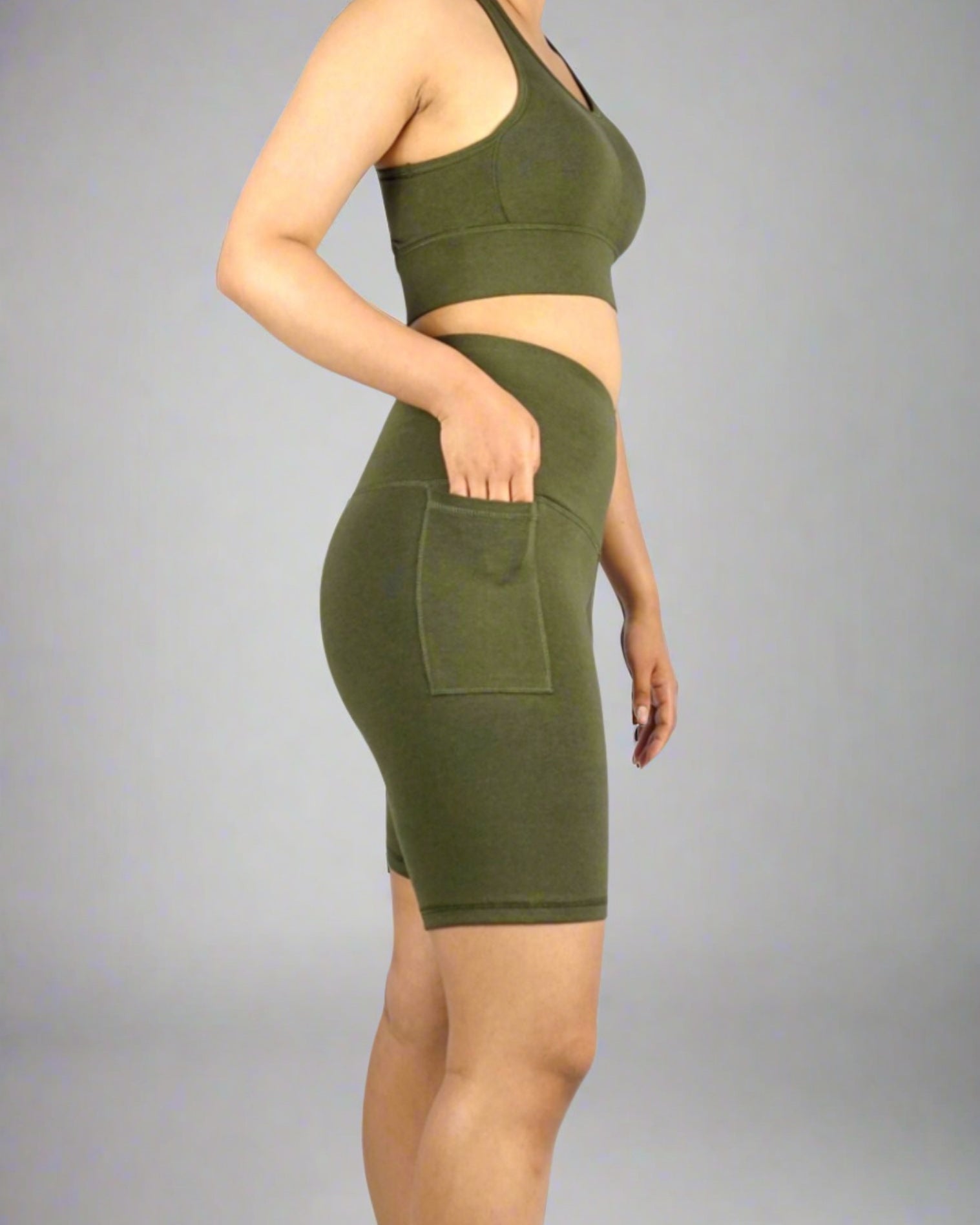 Khaki Bike Shorts Gym Yoga Cycling Compression and breathable