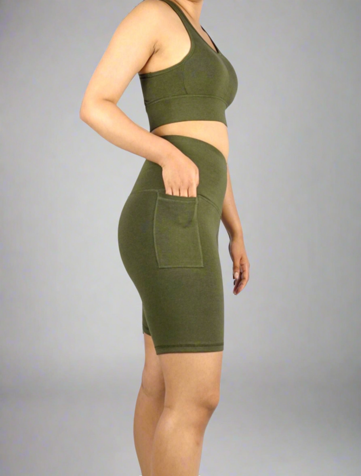 Khaki Bike Shorts Gym Yoga Cycling Compression and breathable