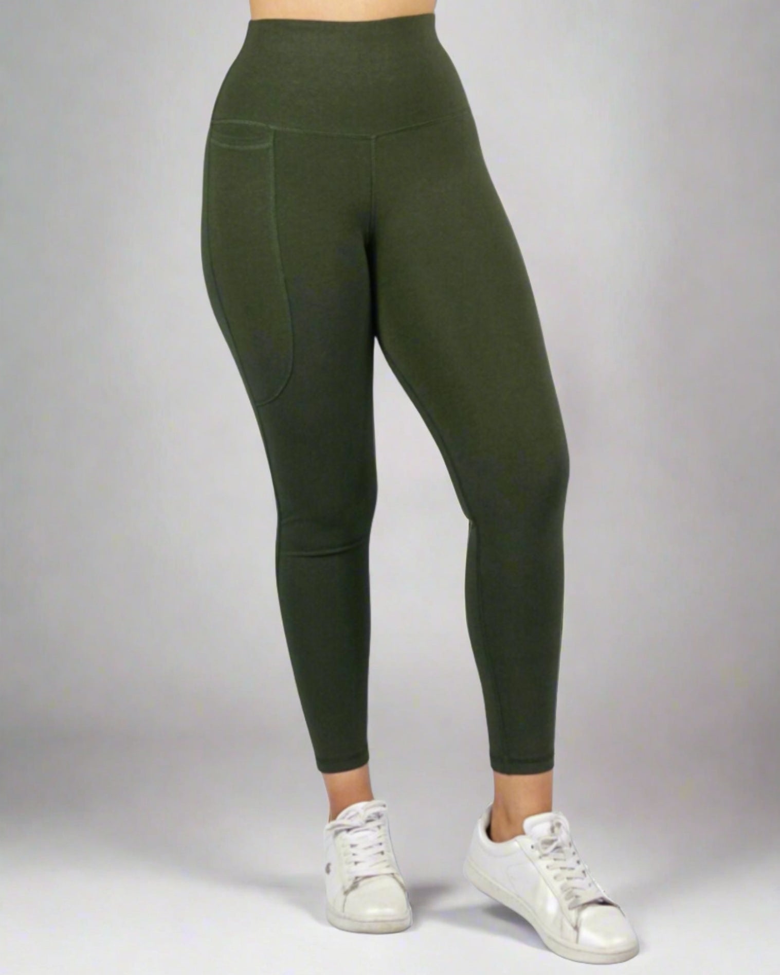 Khaki Phone Pocket Tights for Yoga and Gym Moisture Control with Anti Odour Technology