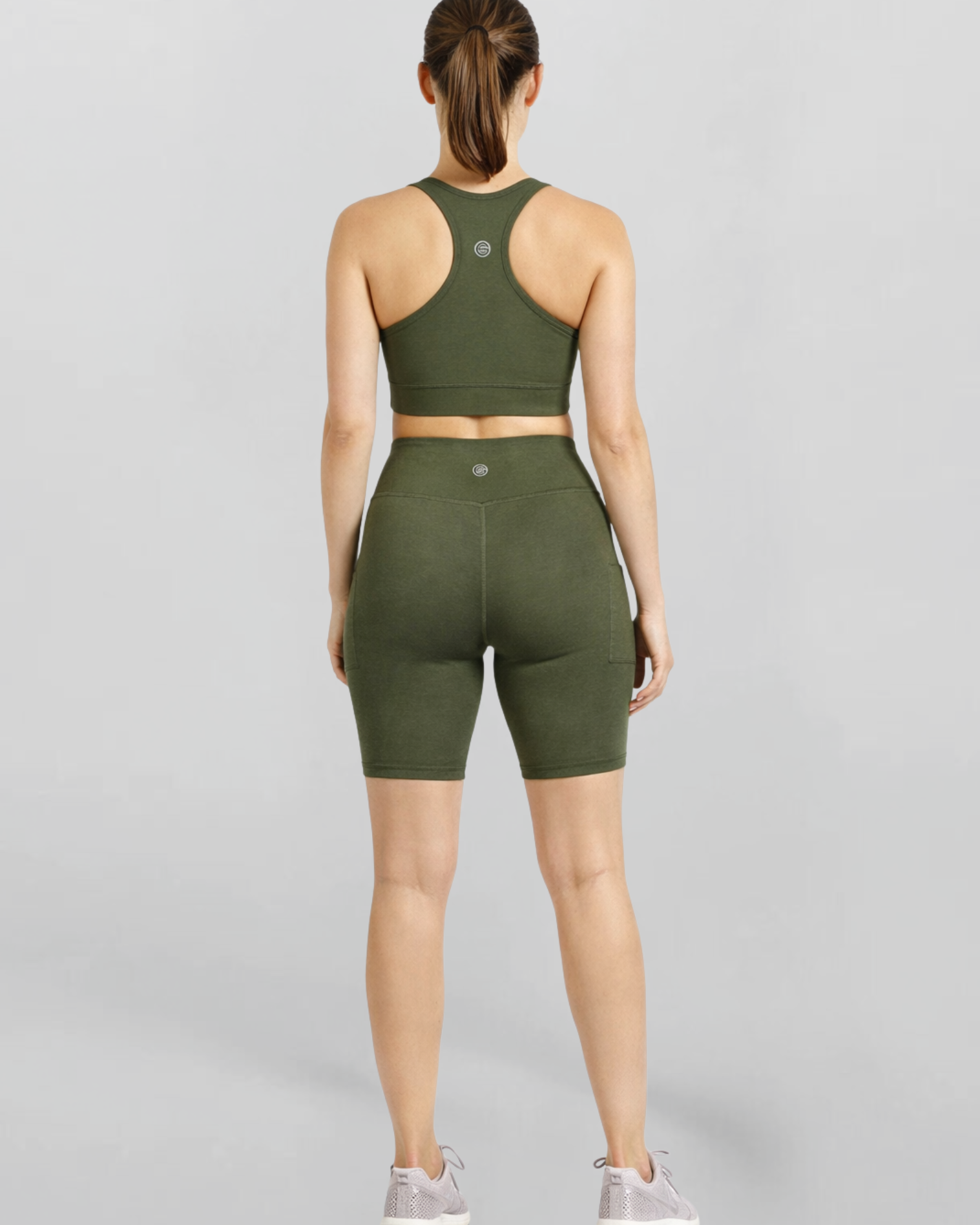 Khaki cross waist bike shorts high waist and flattering V waisited