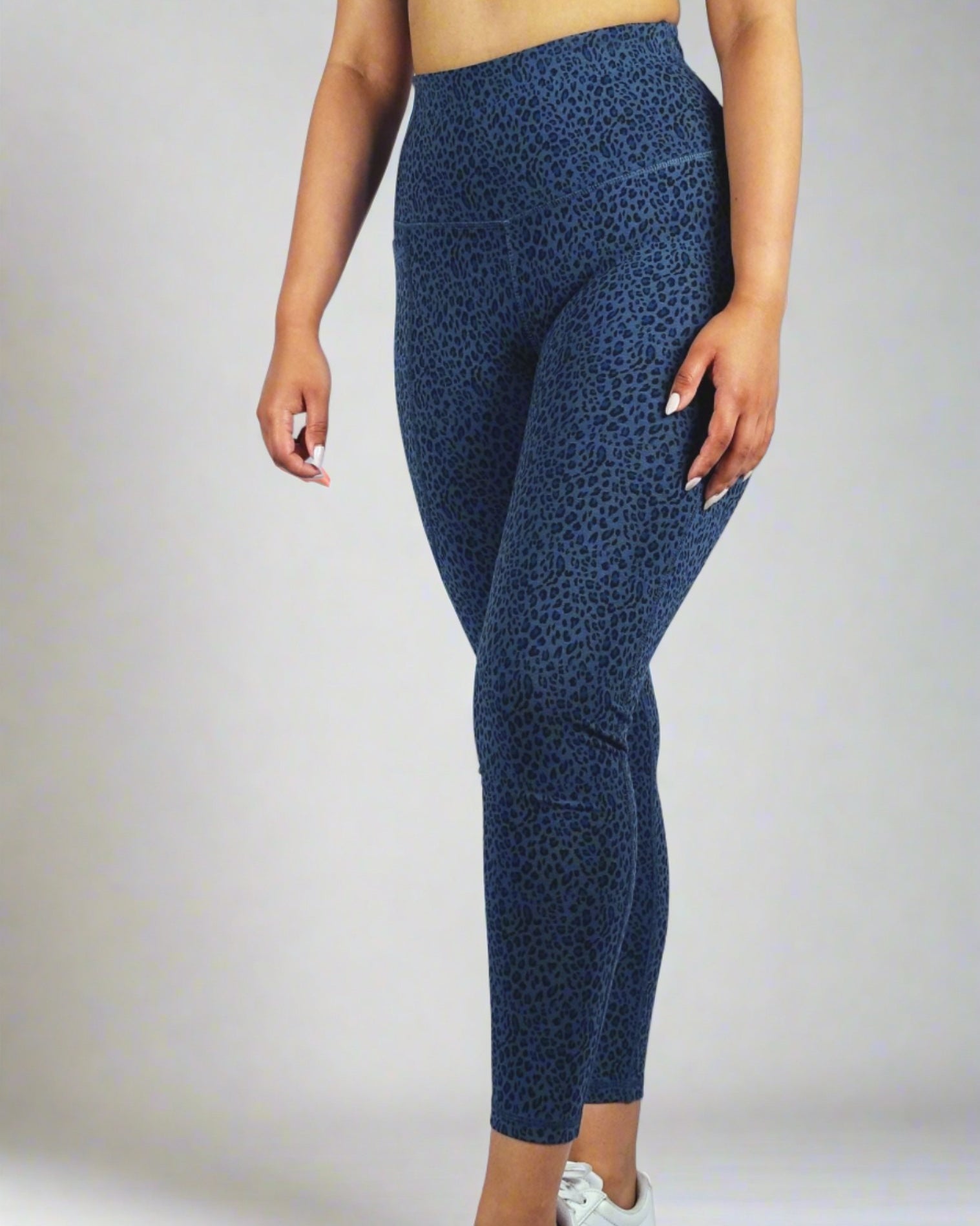 Phone Pocket and High Waist Blue leopard print 78 leggings and tights moisture wicking and compression fit