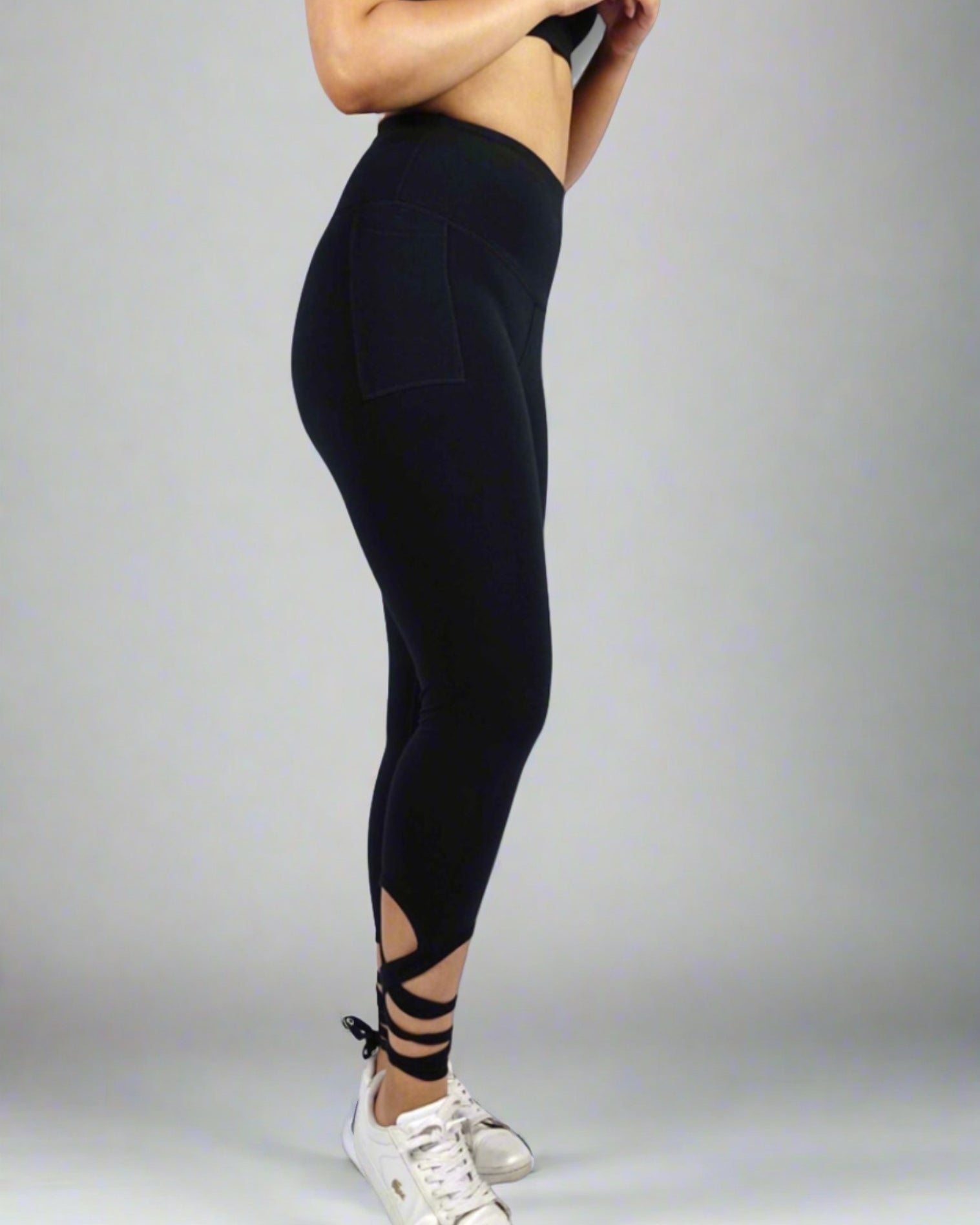 Crop black women's tie up leggings super soft and flattering