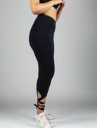 Crop black women's tie up leggings super soft and flattering