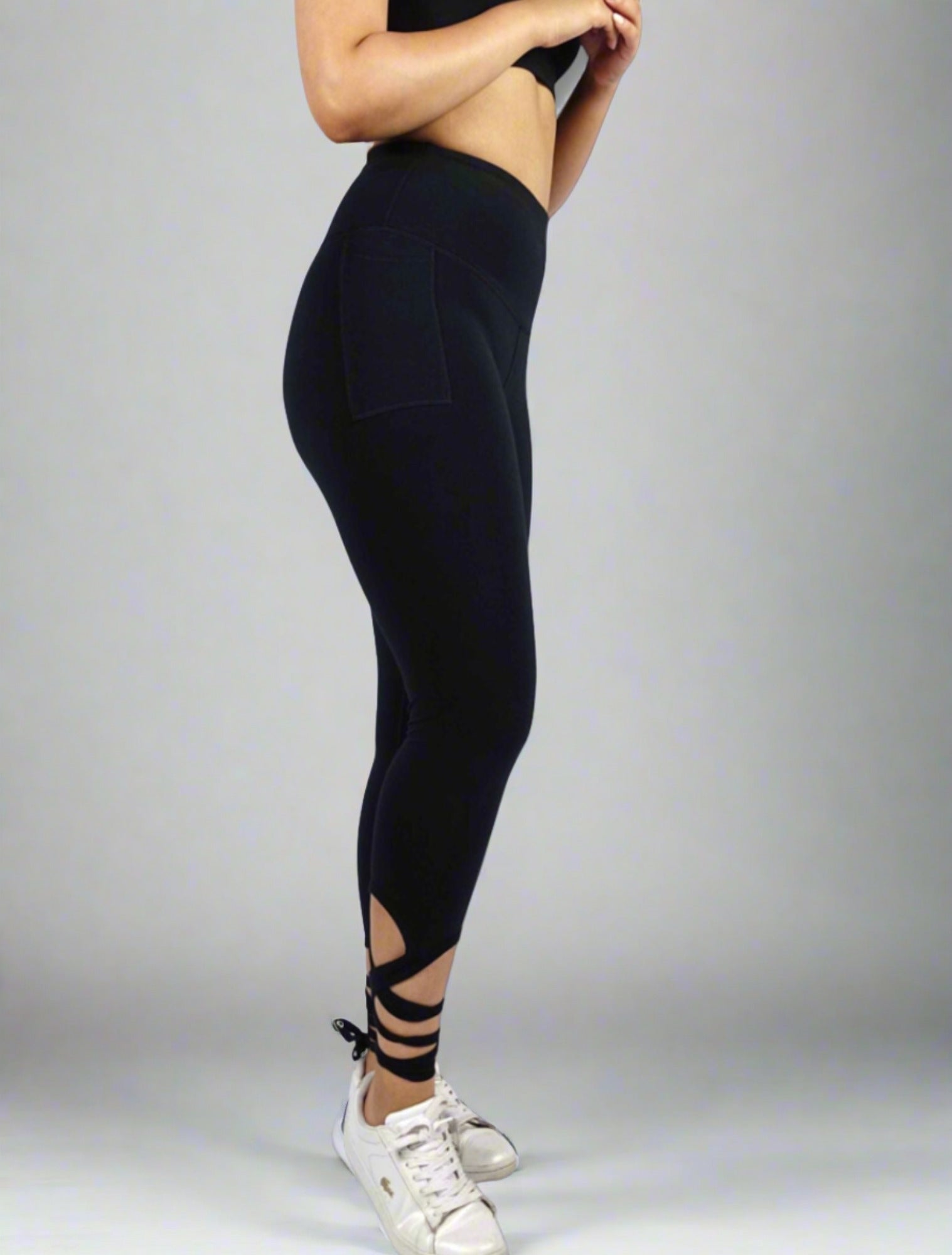 Crop black women's tie up leggings super soft and flattering
