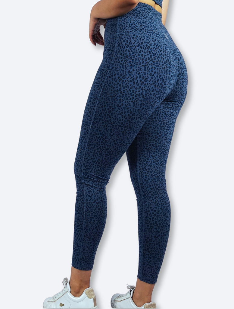 Phone Pocket Super soft bamboo Blue black leopard print leggings and tights