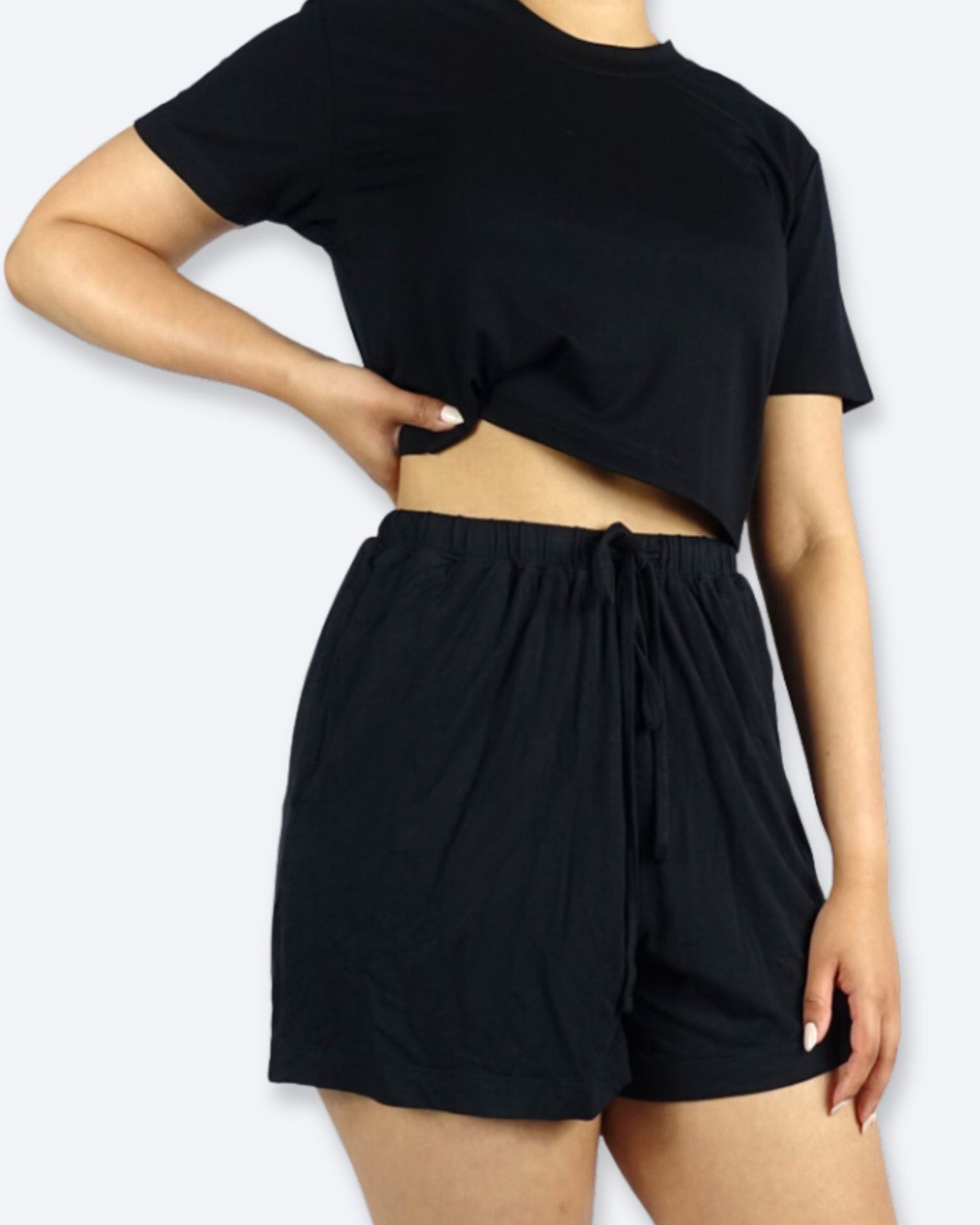Women's Bamboo Shorts & Crop Tee Loungewear Set l Black l Active by GS