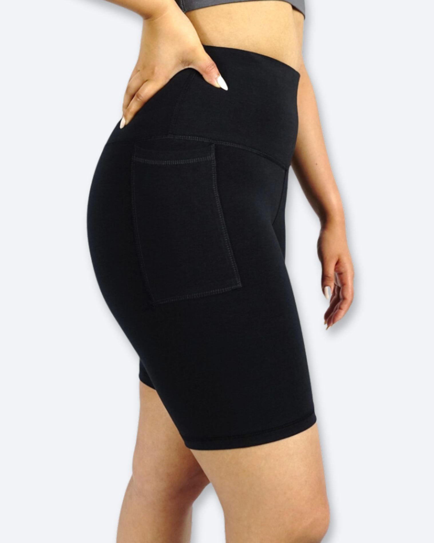 Black bike shorts with phone pocket