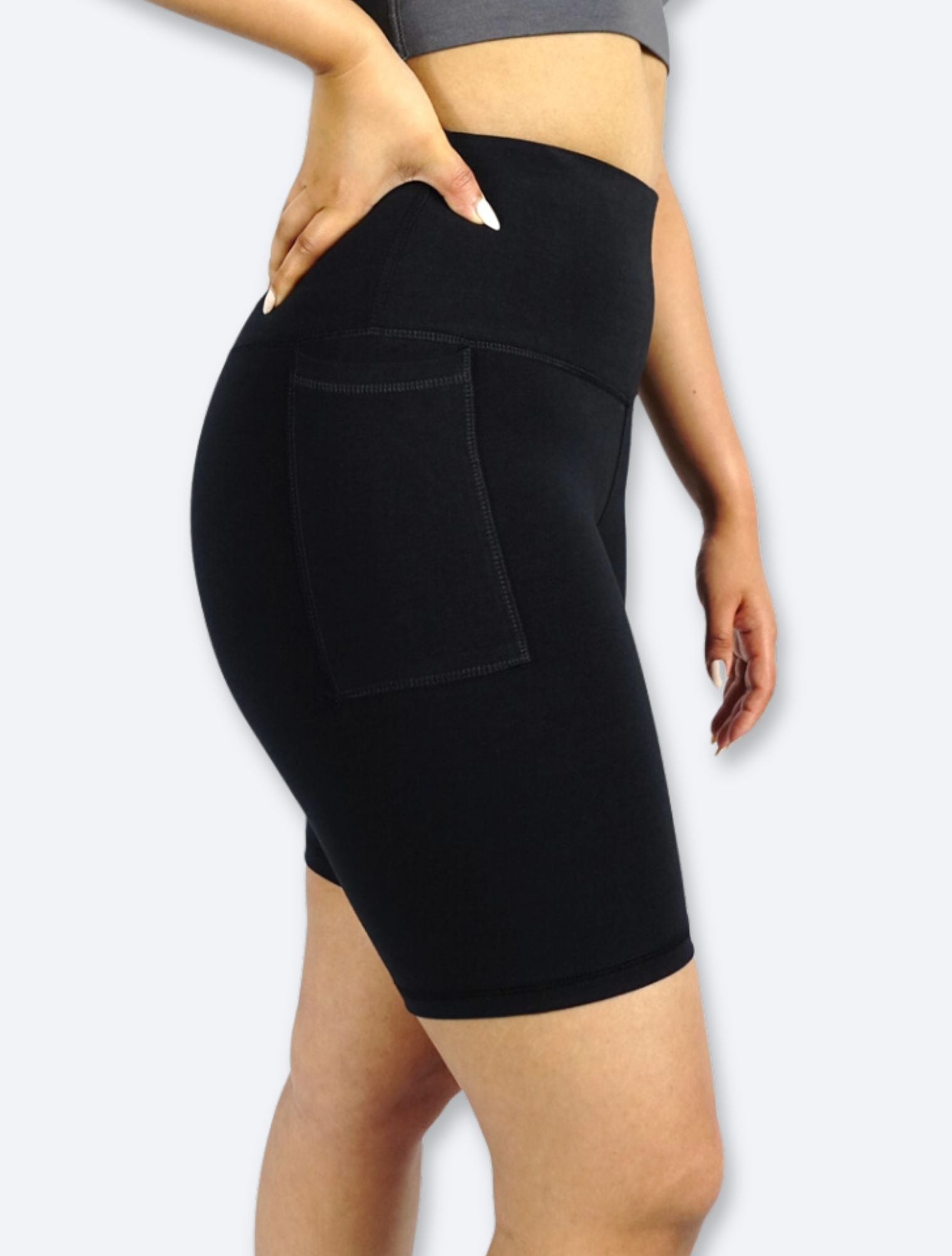 Black bike shorts with phone pocket