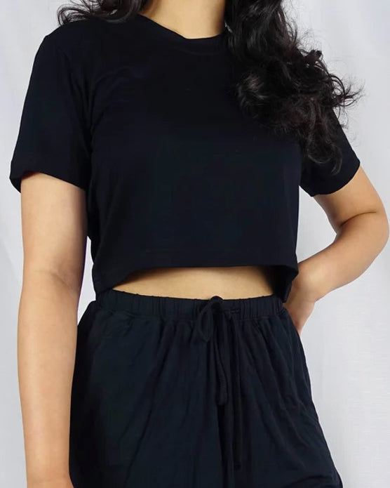 Women's Lou Bamboo lounge Wear Shorts & Tee Shirt Set in Bamboo _Black