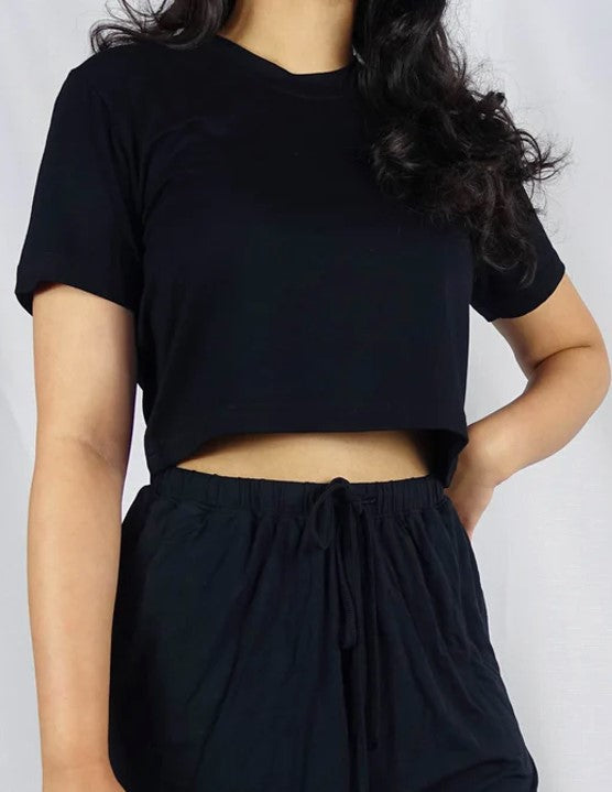 Women's Lou Bamboo lounge Wear Shorts & Tee Shirt Set in Bamboo _Black