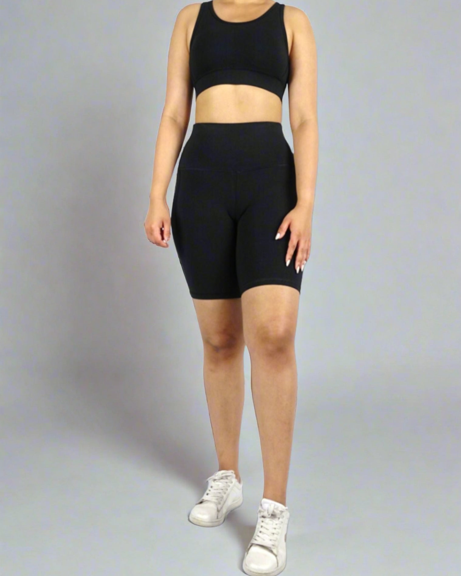 Black bike shorts with 8 inch inseam