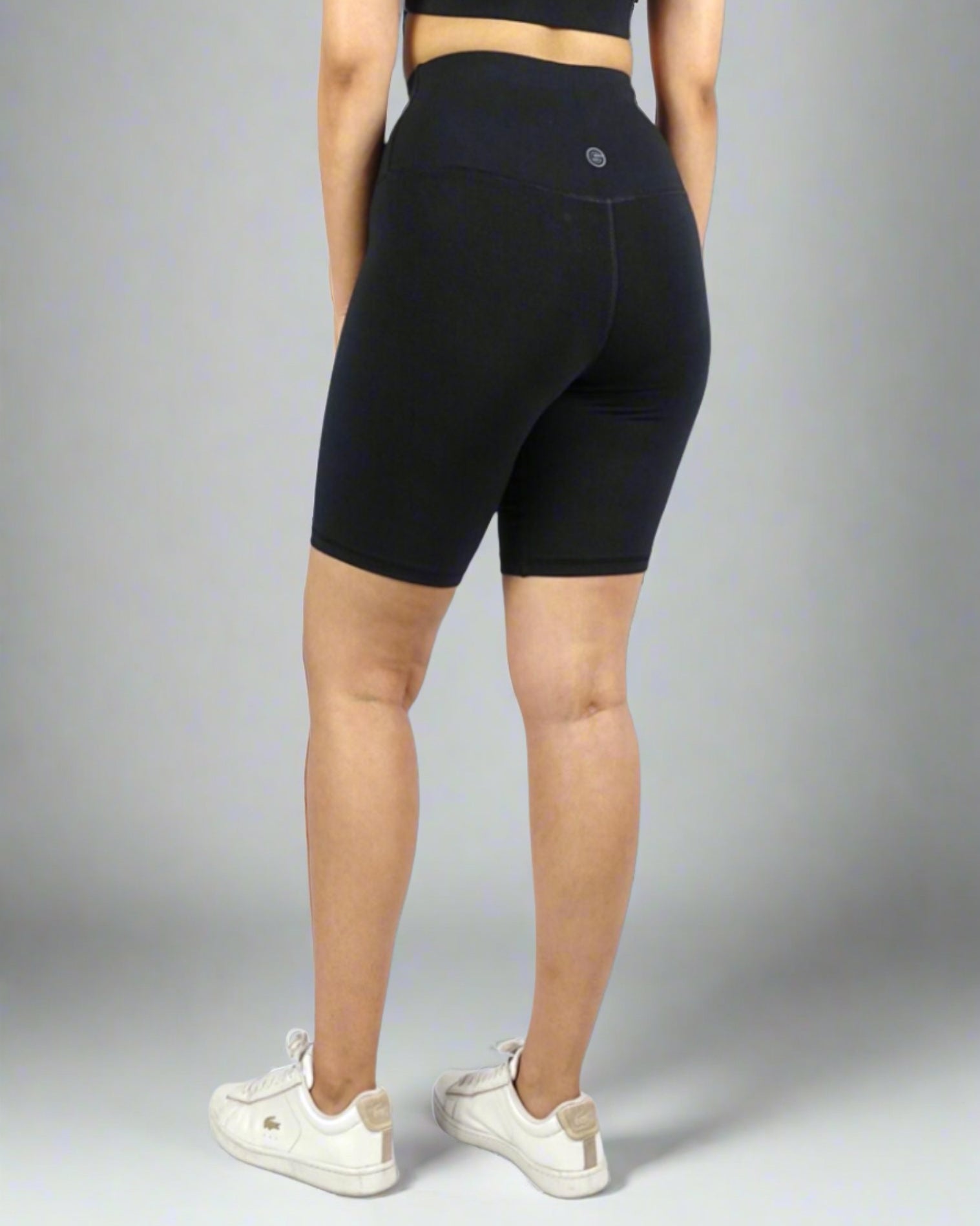 Women's cross over phone pocket bike shorts, running shorts, super soft high-waisted Black