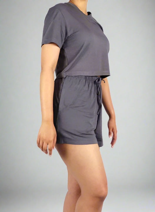 Womens Super Soft Air Bamboo Relax Lounge Shorts & T Shirt Set Grey