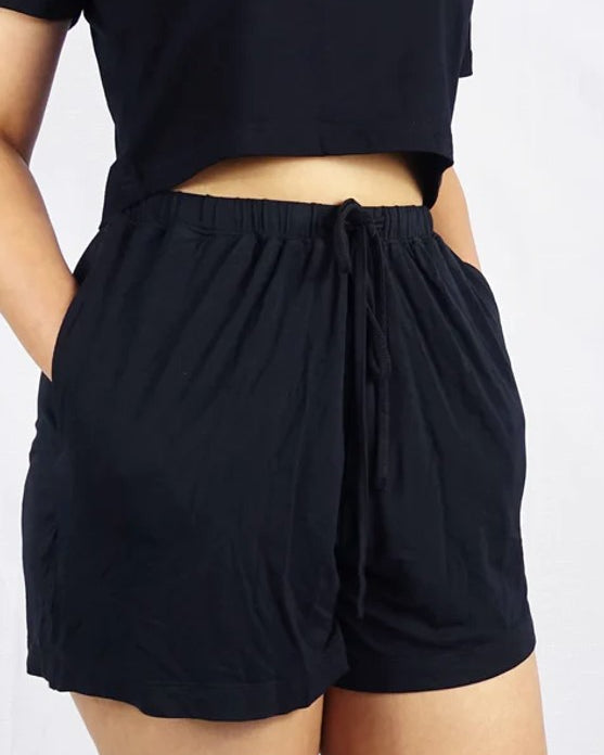 Women's Lou Bamboo lounge Wear Shorts & Tee Shirt Set in Bamboo _Black