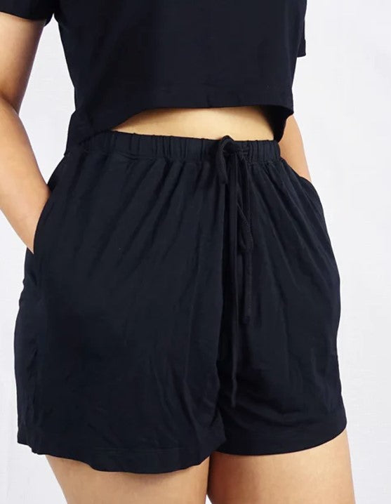 Women's Lou Bamboo lounge Wear Shorts & Tee Shirt Set in Bamboo _Black