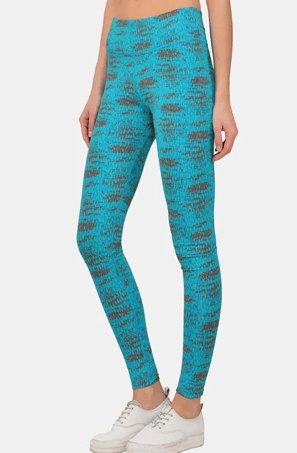 Side view of ultra soft bamboo green and blue colour full length legging 