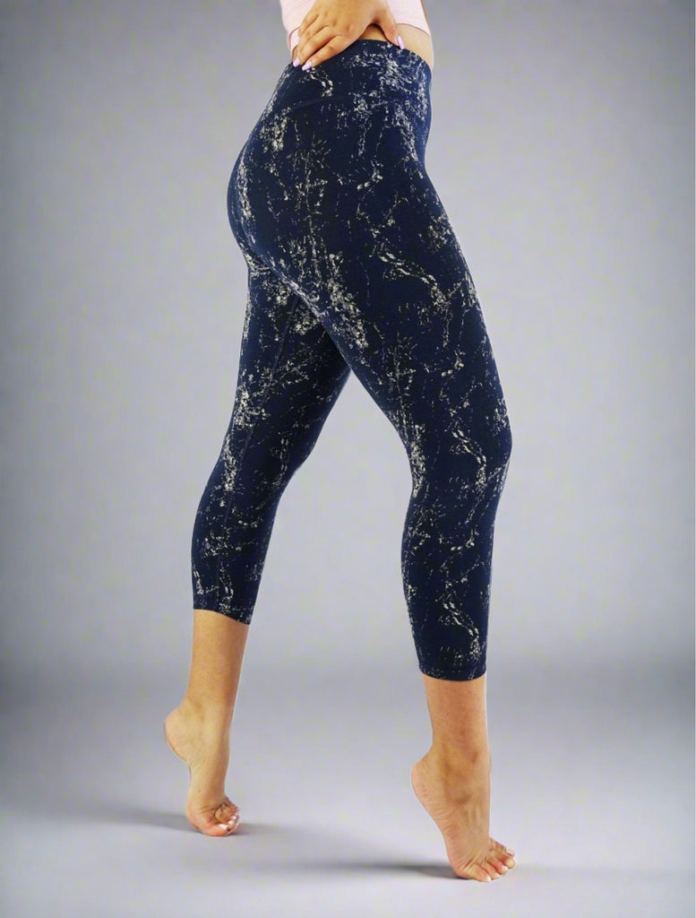 Side view of blue crop leggings, activewear