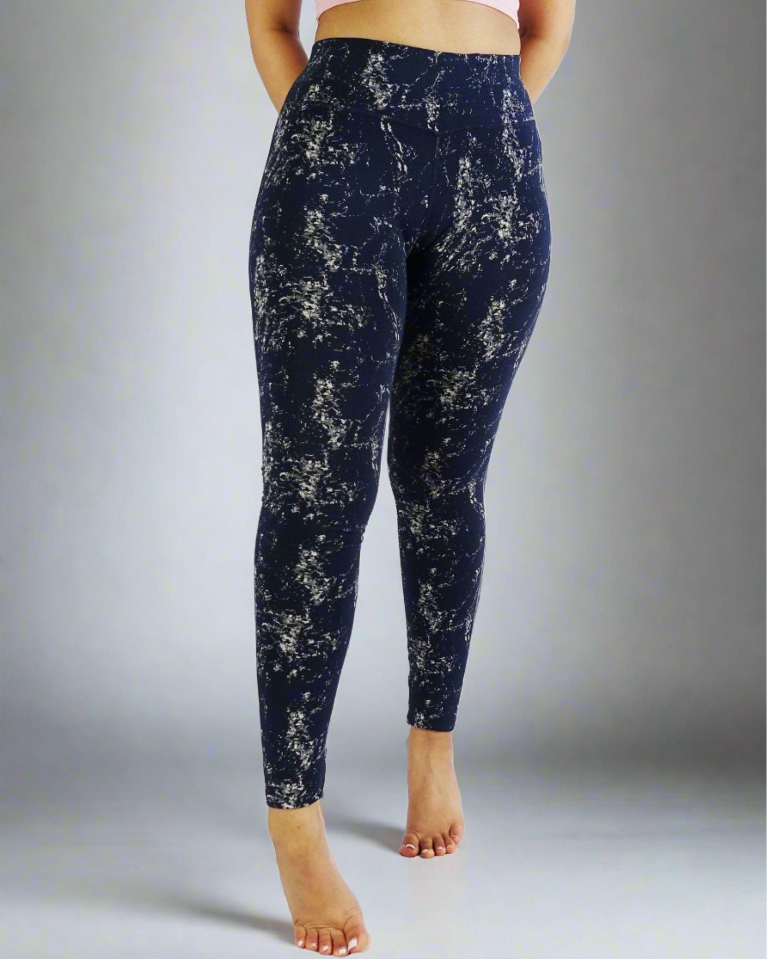 Front view of blue full length leggings
