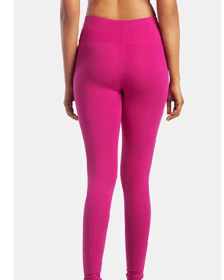 Back view of model wearing pink full length leggings