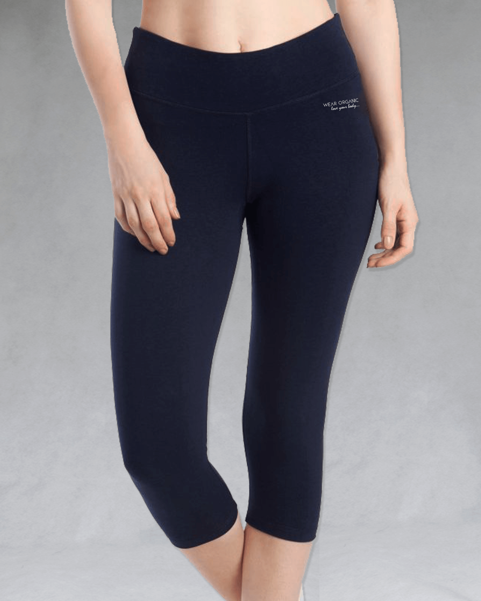 Model wearing navy Crop Leggings