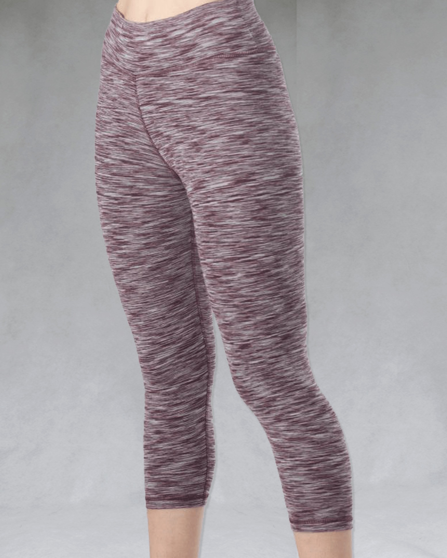 The bamboo crop legging in the Plum Heather print is shown in a side view.