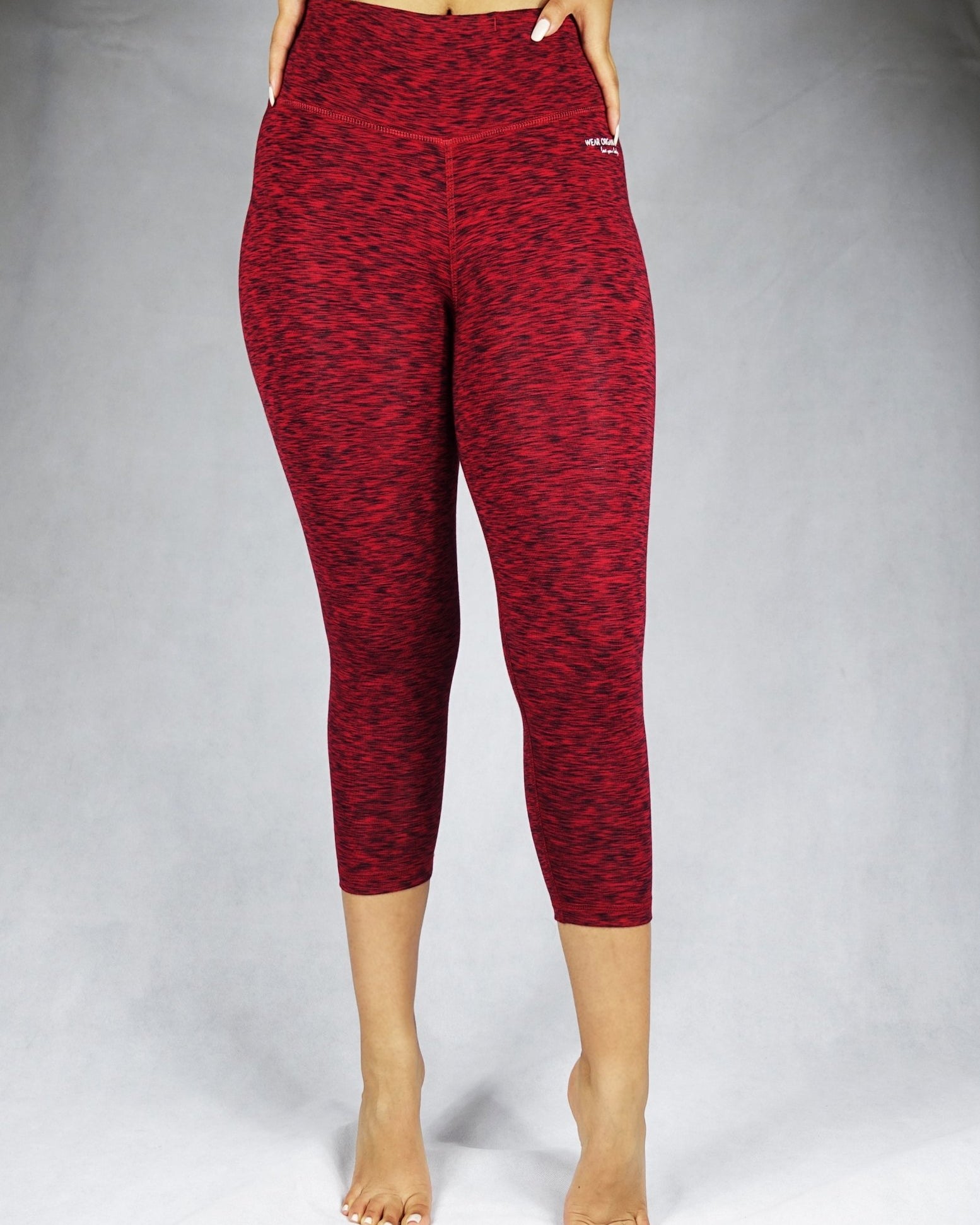 The Red Heather bamboo compression Crop Legging sits high-waisted, shown here in a front view. Active by GS.