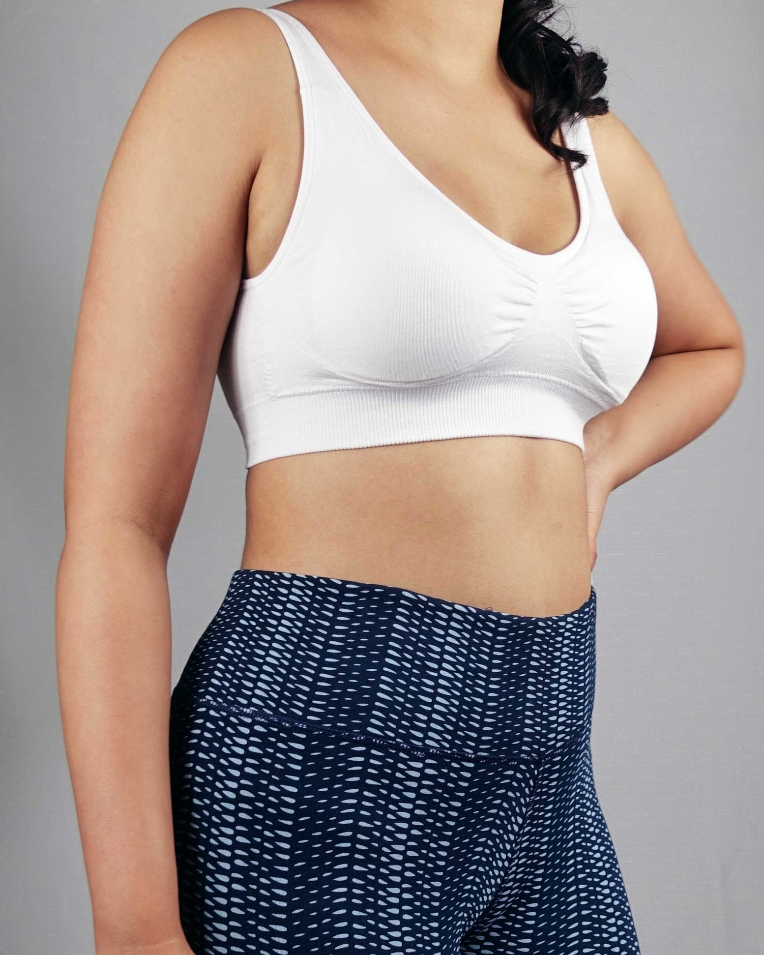 White soft ribbed seamless wire free bra with removable pads