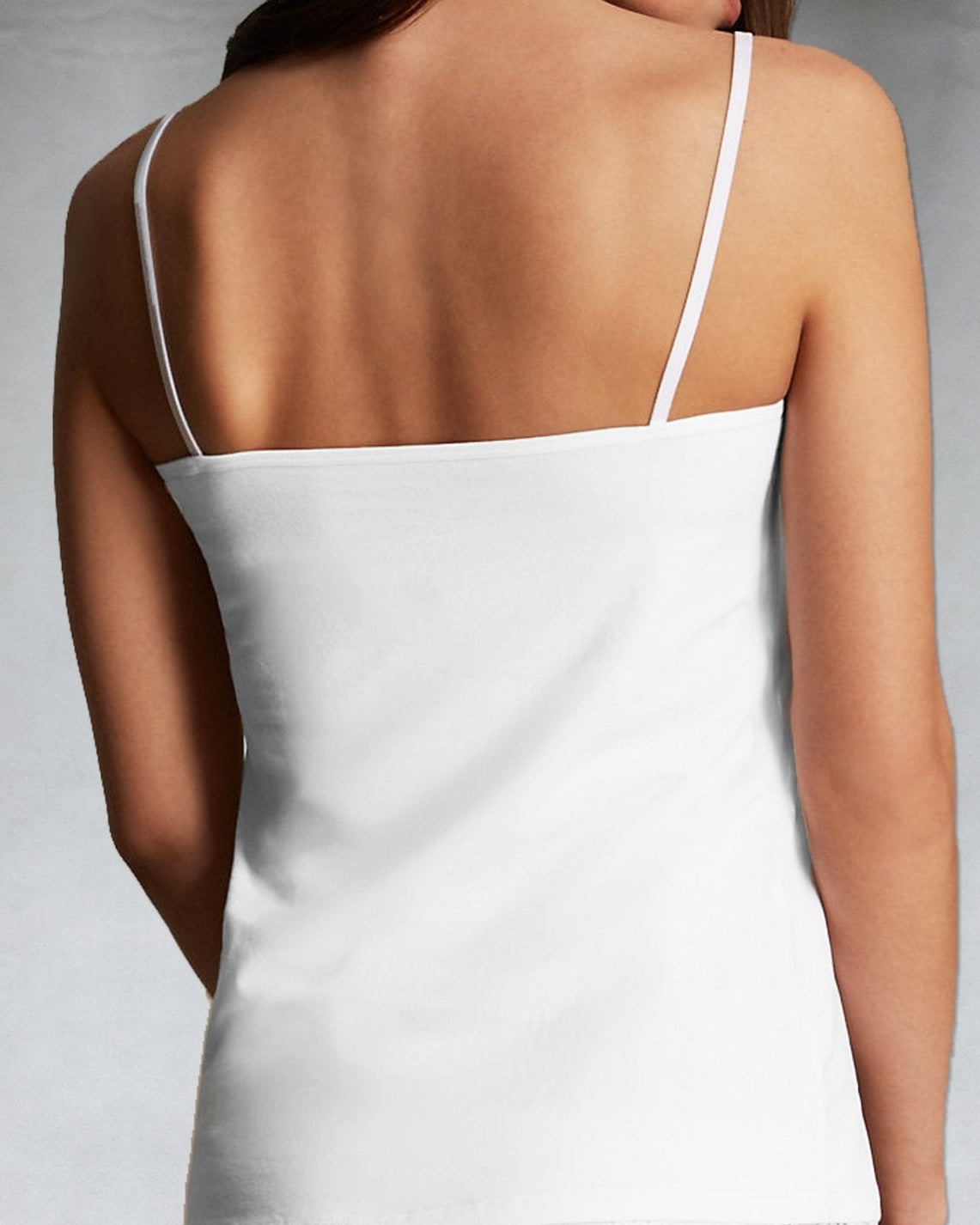 Back view of thin strappy white camisole