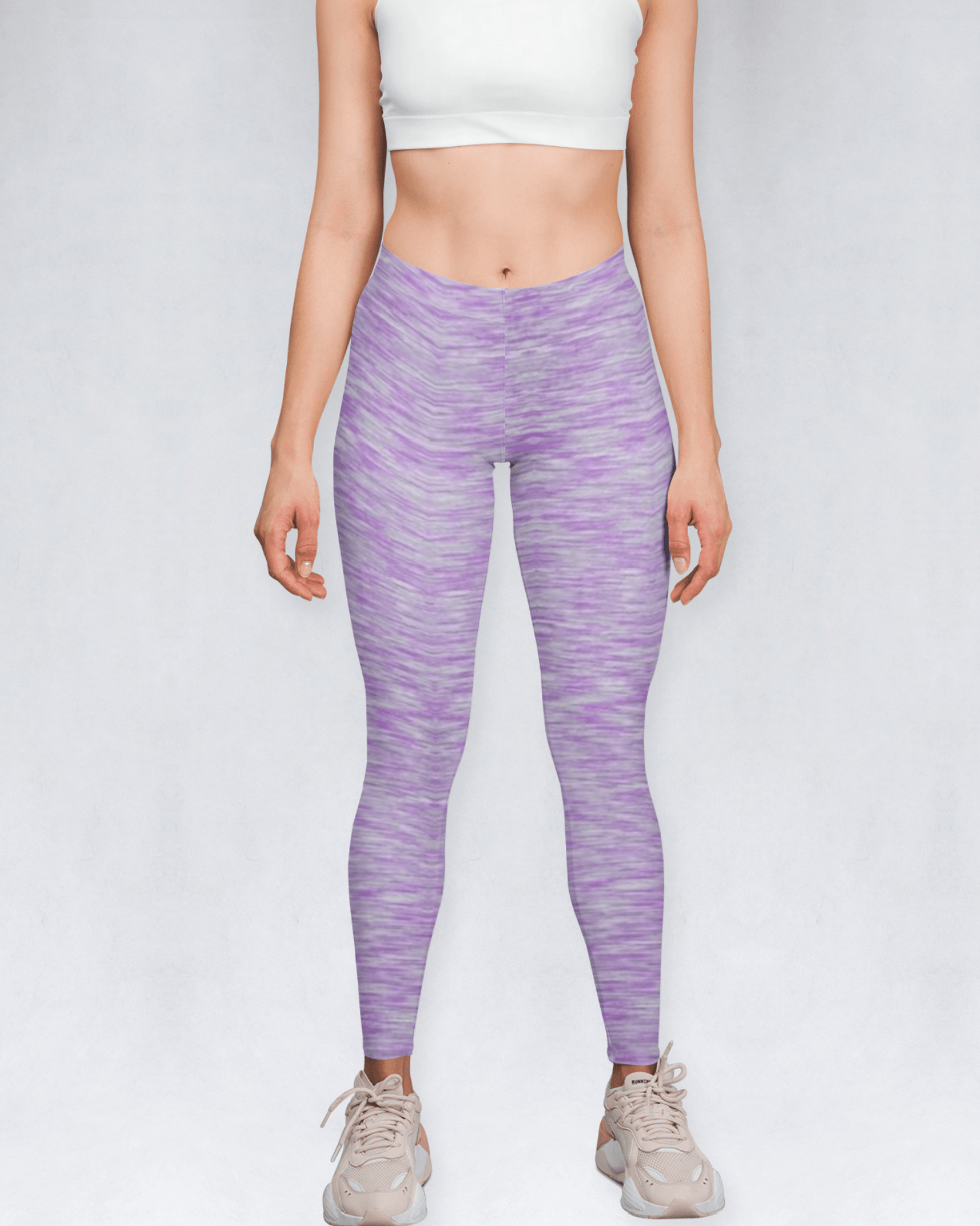 Front view of lavender colour full length leggings, activewear