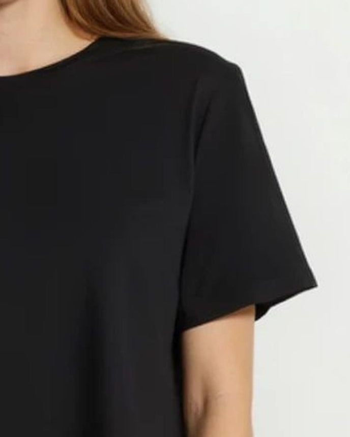 The Classic Air Bamboo Crop Top in black has UPF 50+ sun protection, shown here in a front view. Active by GS.