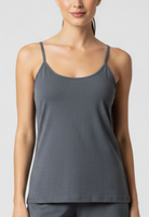 Woman wearing soft bamboo cami in slate grey colour