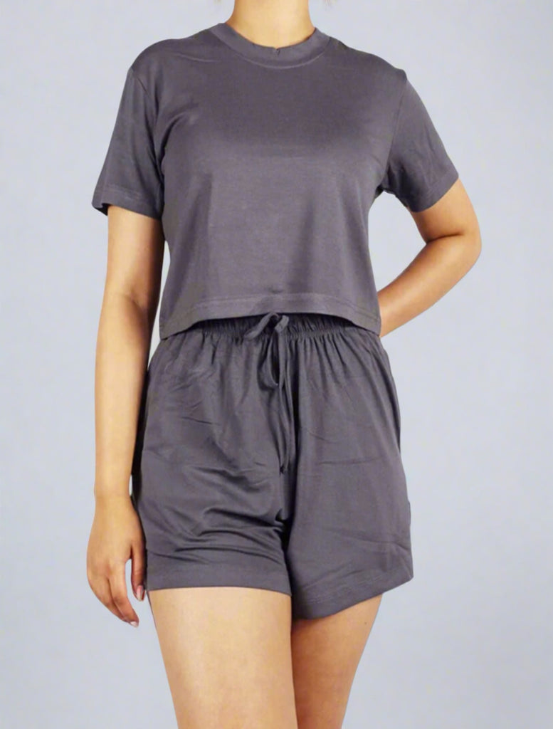 Women's Super Soft Air Bamboo Relax Lounge Shorts & T Shirt Set Grey