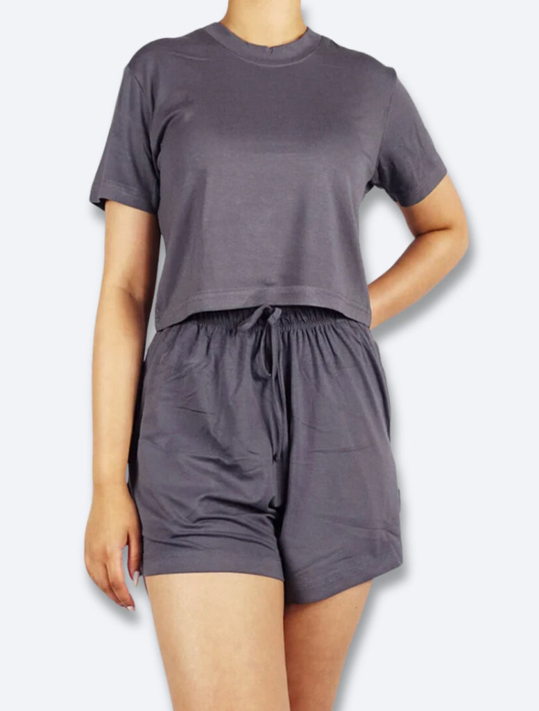 Women's Super Soft Air Bamboo Relax Lounge Shorts & T Shirt Set Grey