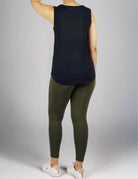 Back view of women's black top