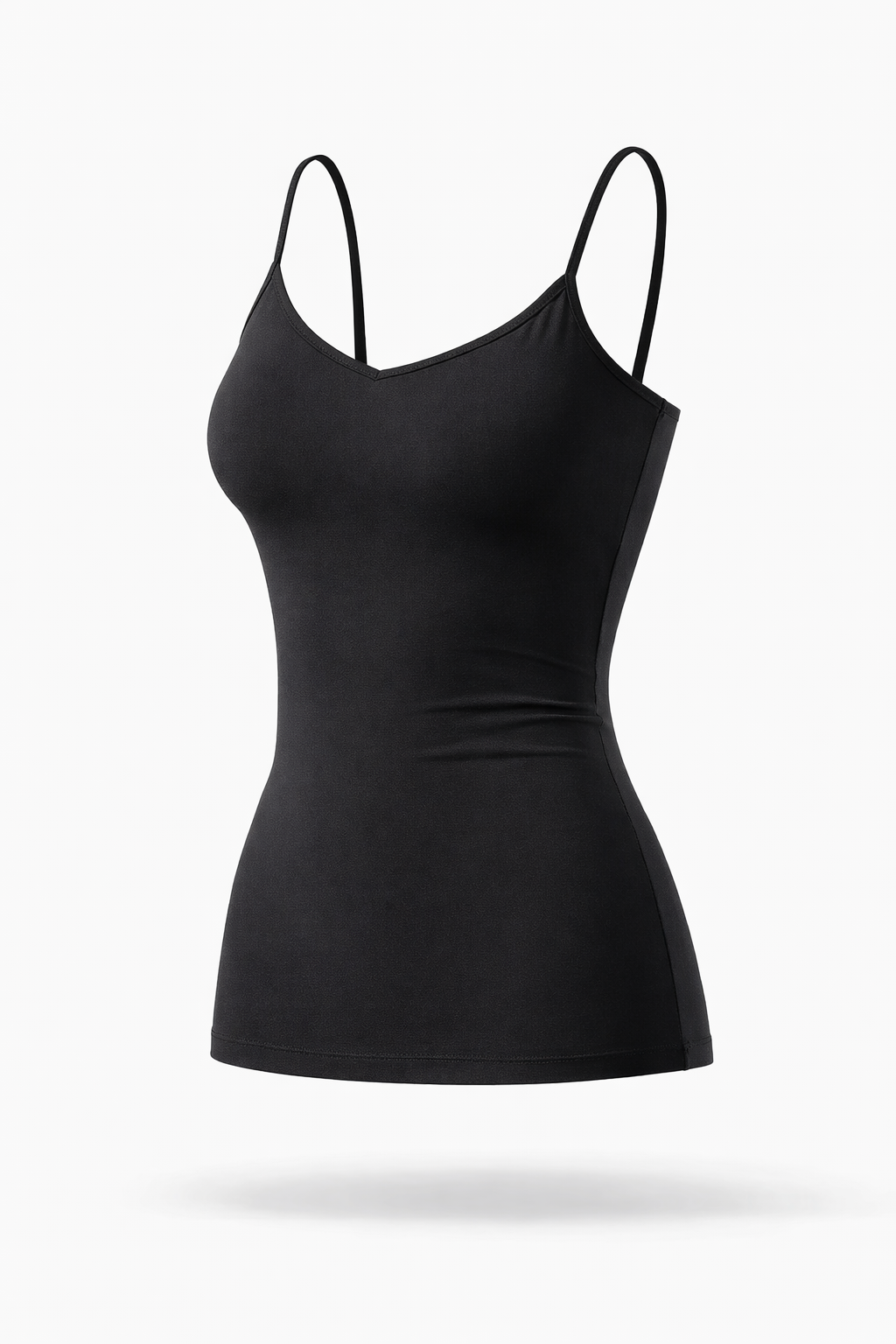 Black camisole singlet  tank top with thin straps on a white background