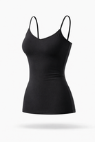 Black camisole singlet  tank top with thin straps on a white background