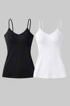 Black and white camisoles set on a white background