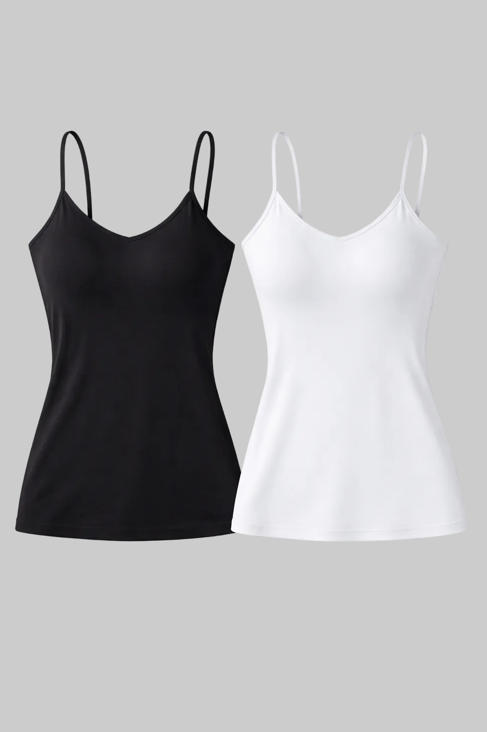 Black and white camisoles set on a white background