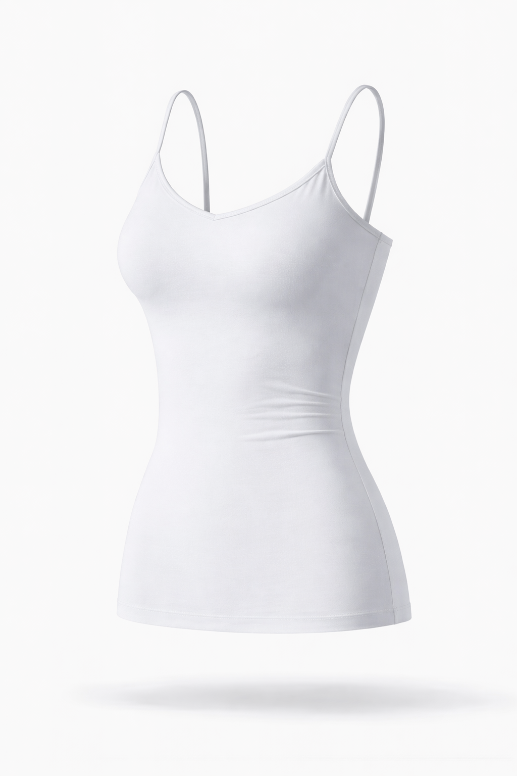 White tank top with thin straps on a white background