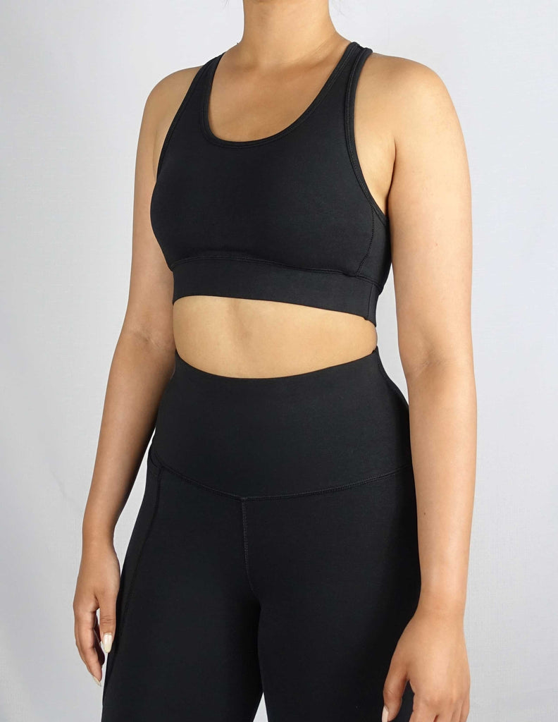 Front view of black sports bra