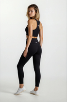 Women's Black Hi Crosswaist Phone Pocket Legging and Sports Bra Coord Set Gym Pilates Yoga