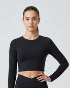 Women's Essential Long Sleeve Bamboo Crop Top 2 Pack Bundle  buttery soft, breathable bamboo crop top in black | ACTIVE BY GS